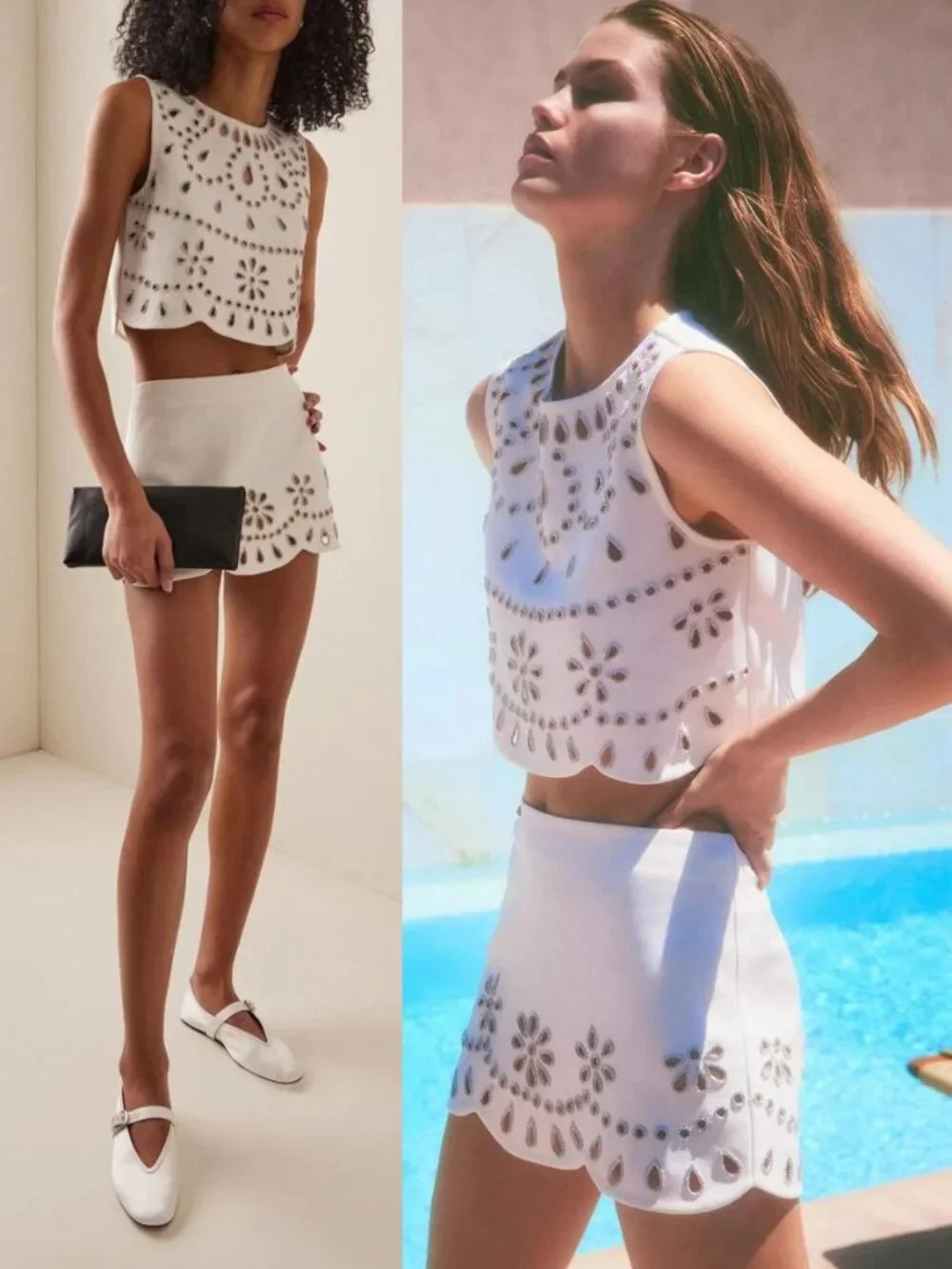 Alexis Tavy Top White Rhinestone Crystal Laser Cut Out Cropped NWT Size S - Picture 10 of 12